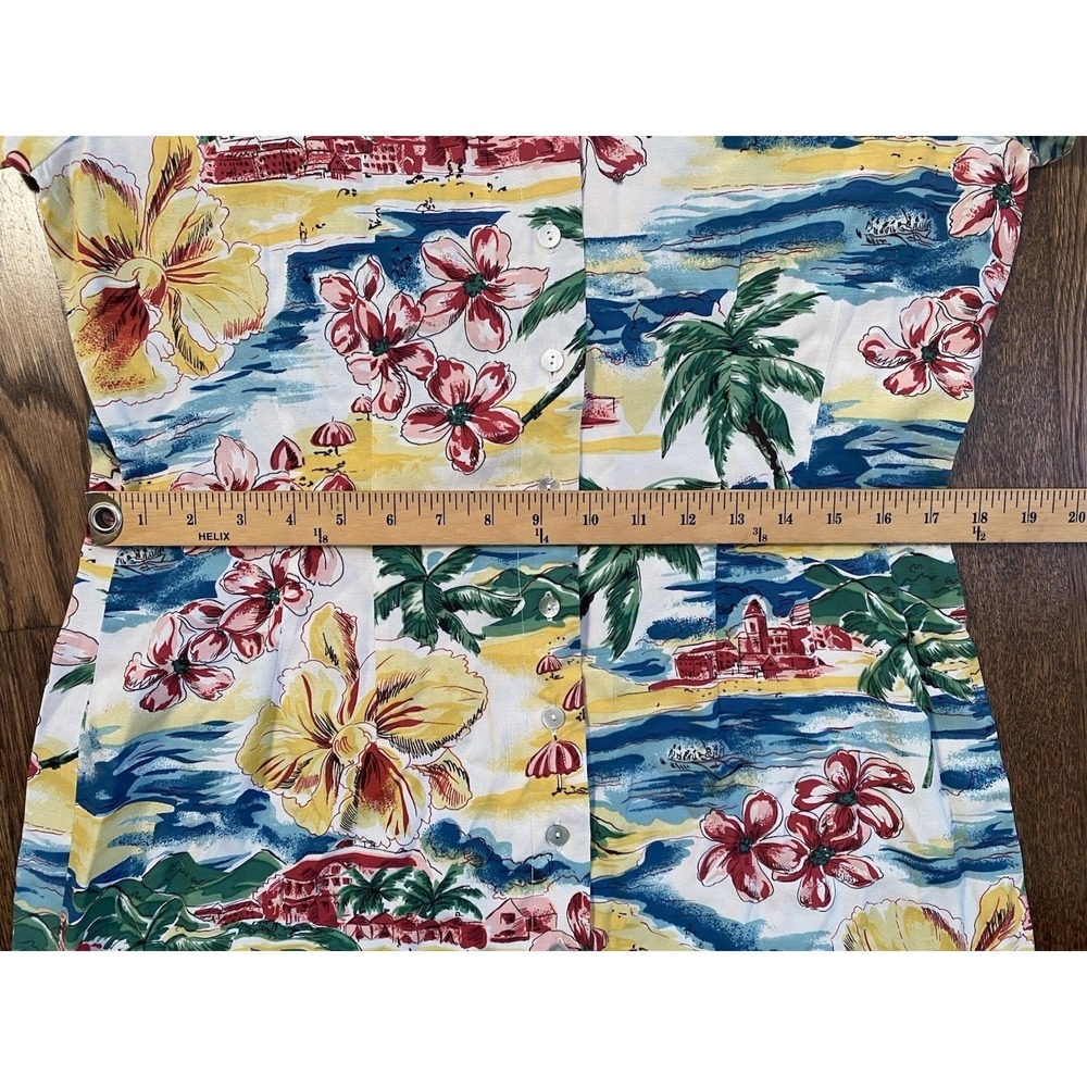 Vintage 90s Limited America Tea Timer T Shirt Dress Tropical L Rayon Tiki Cabana - Picture 9 of 9